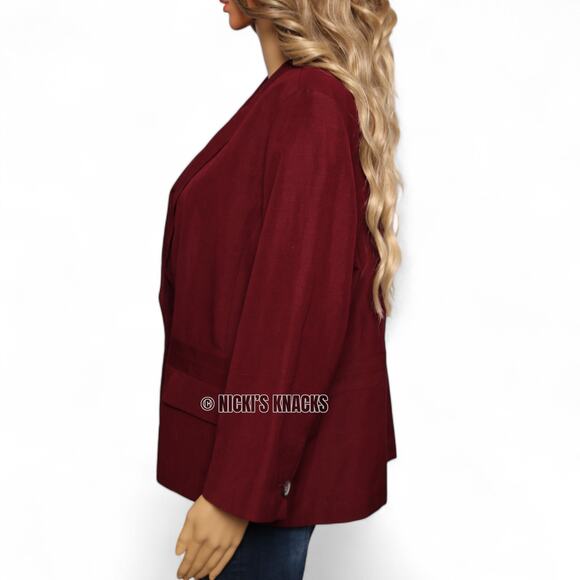 Talbots Burgundy Blazer Linen Blend One Button Lightweight Office Jacket Size 16 - Picture 4 of 9